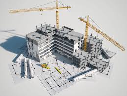 Concrete and steel structural frame under construction